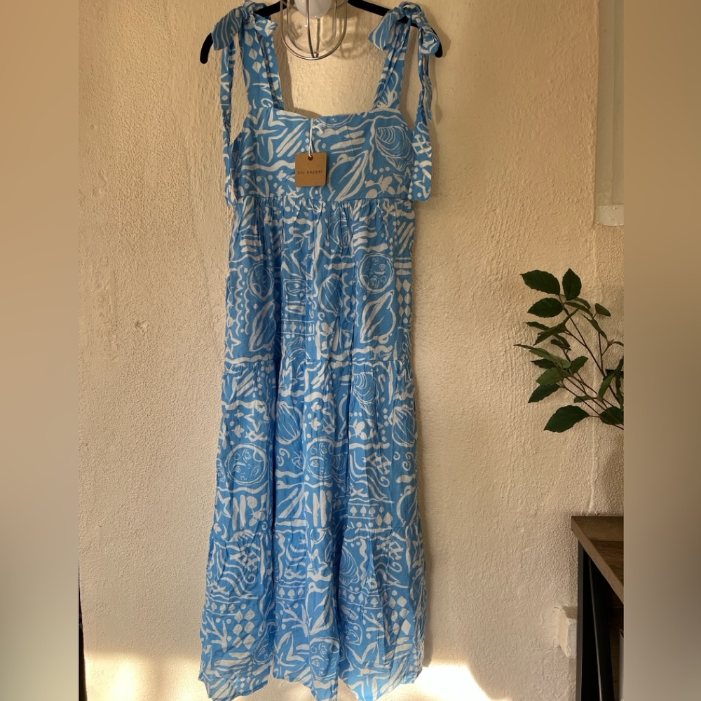 Blu Pepper Reconnect With You Coastal Midi Boho with Tie Straps Summer Dress NWT